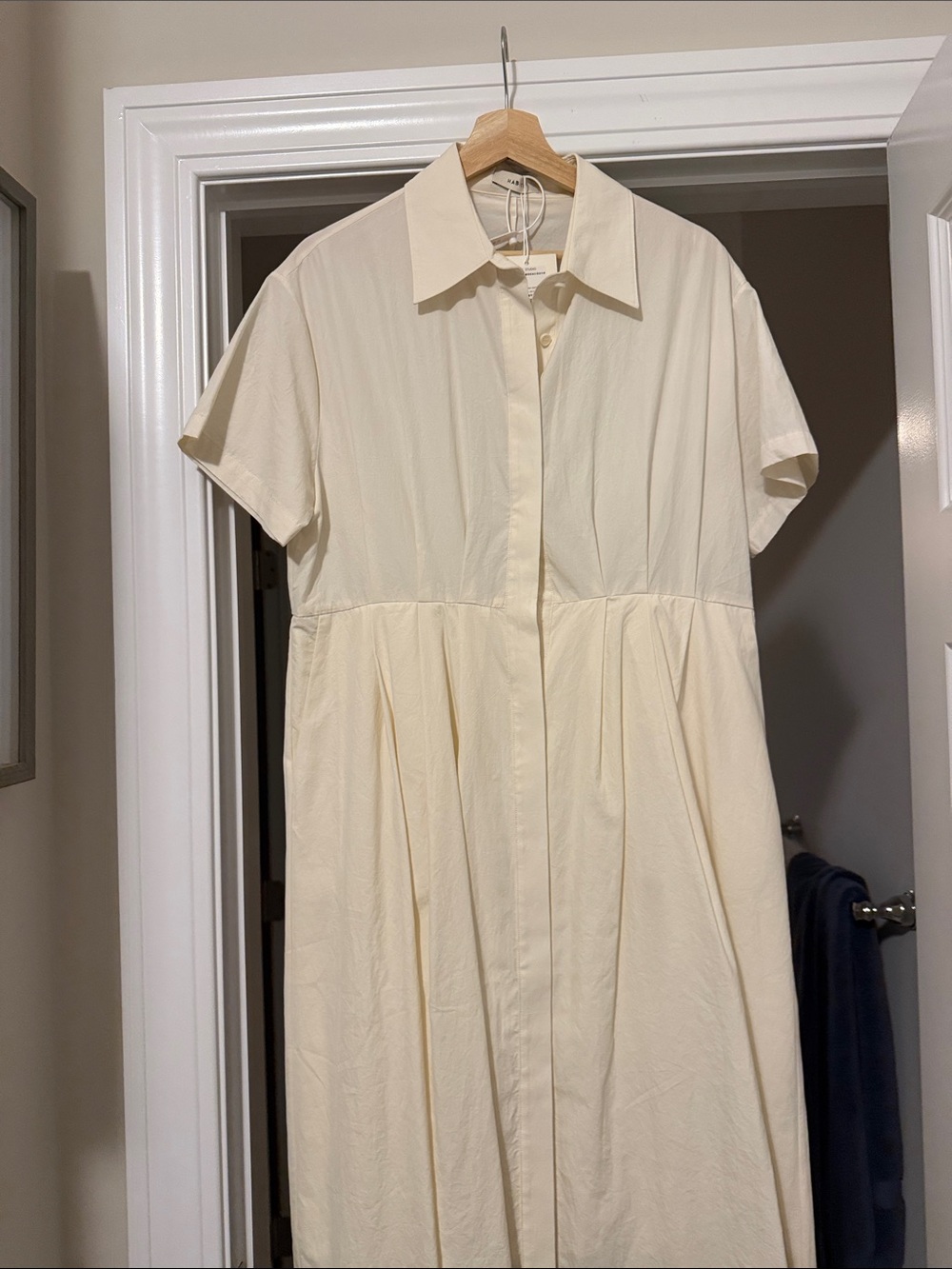 Cream Button-Front Collared Midi Dress